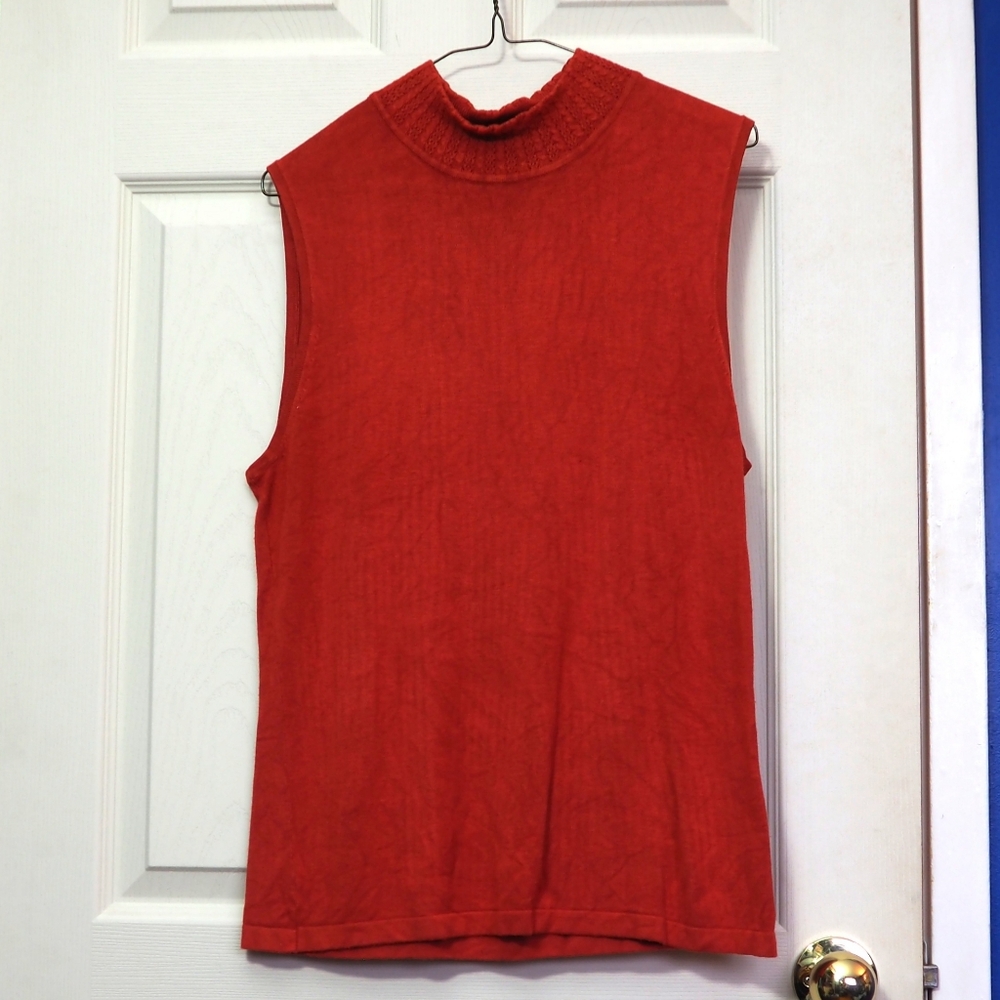 Burnt Orange Mock Neck Sleeveless Knit